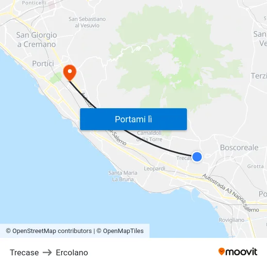 Trecase to Ercolano map