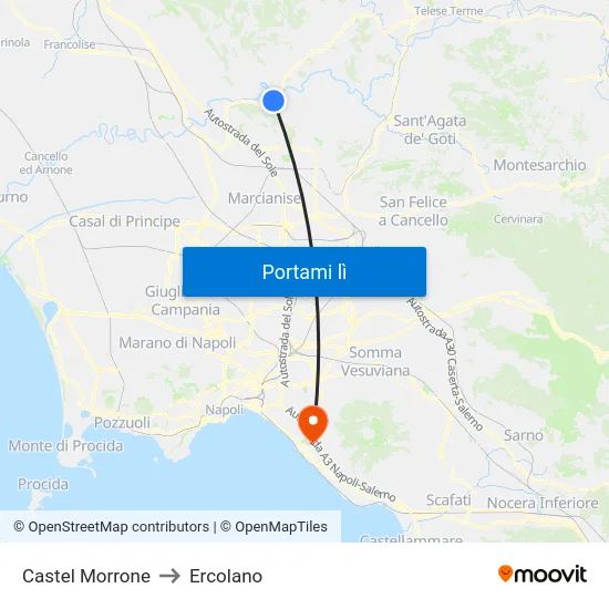 Castel Morrone to Ercolano map