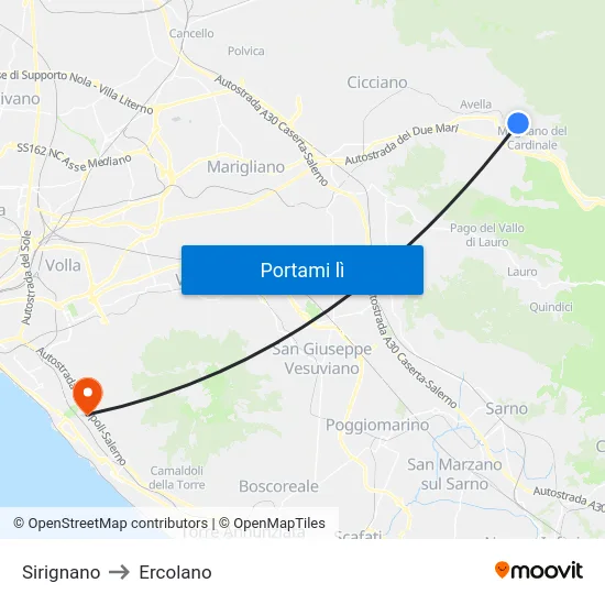 Sirignano to Ercolano map