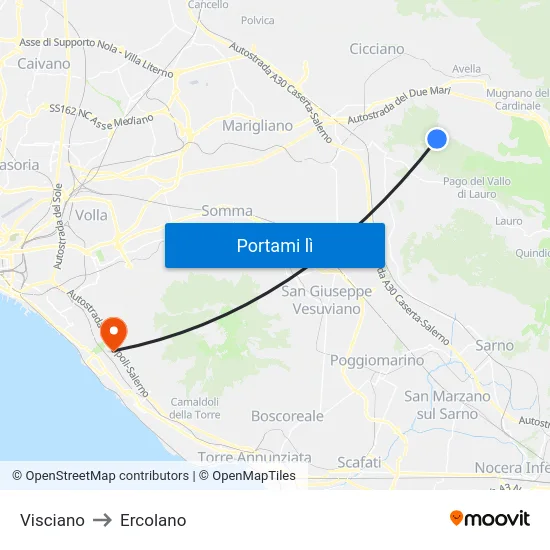Visciano to Ercolano map