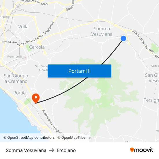 Somma Vesuviana to Ercolano map