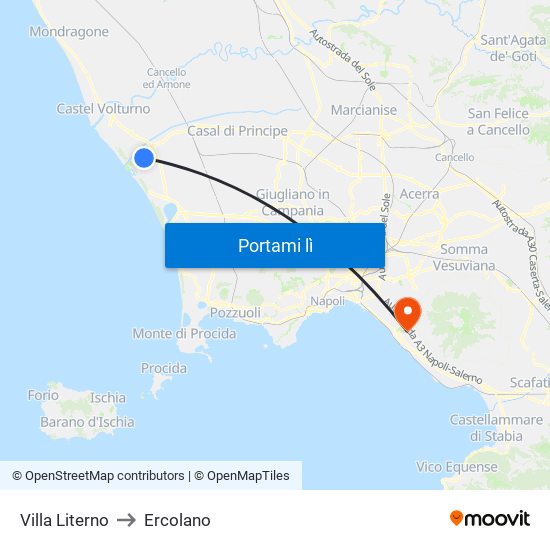 Villa Literno to Ercolano map