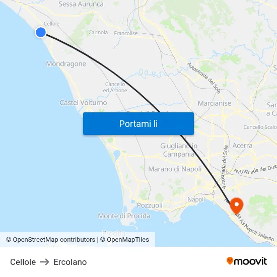 Cellole to Ercolano map