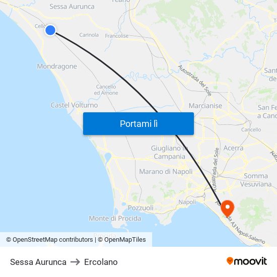 Sessa Aurunca to Ercolano map