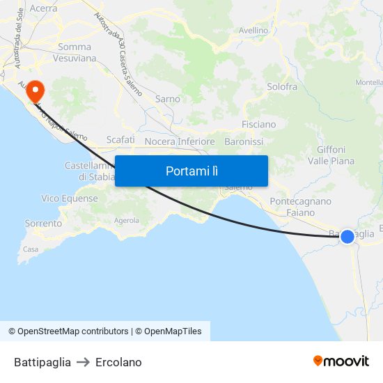 Battipaglia to Ercolano map