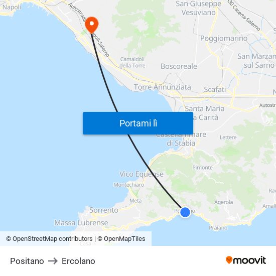 Positano to Ercolano map