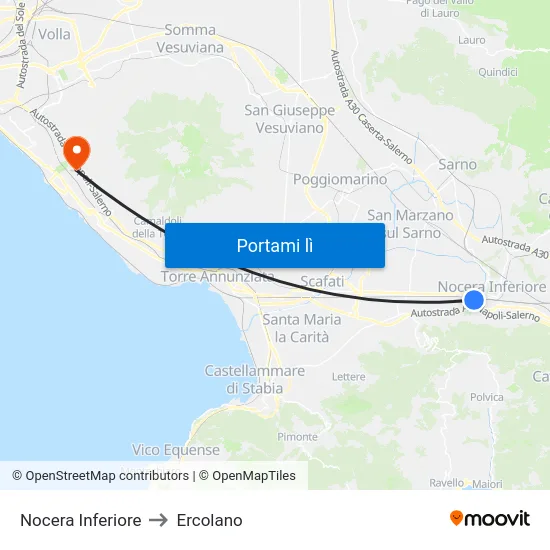 Nocera Inferiore to Ercolano map