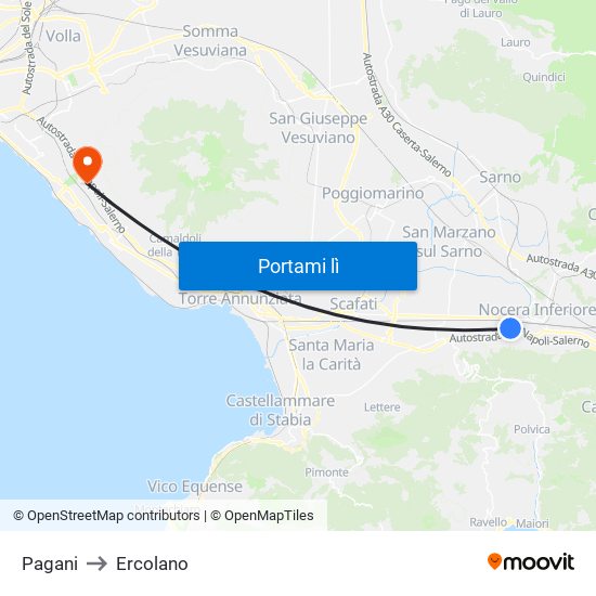 Pagani to Ercolano map