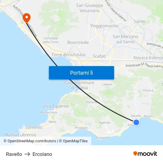 Ravello to Ercolano map