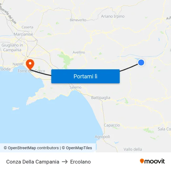 Conza Della Campania to Ercolano map