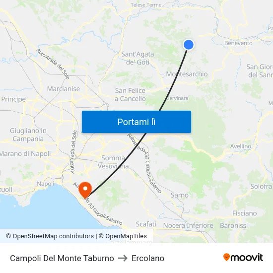 Campoli Del Monte Taburno to Ercolano map