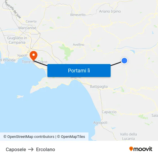 Caposele to Ercolano map