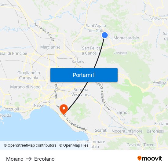 Moiano to Ercolano map