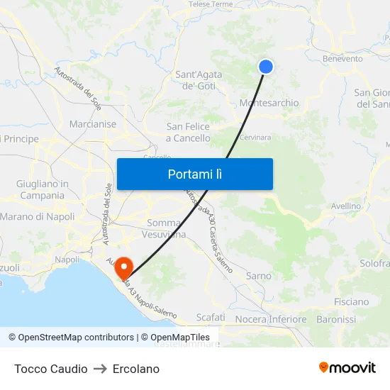 Tocco Caudio to Ercolano map