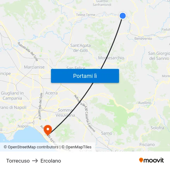 Torrecuso to Ercolano map