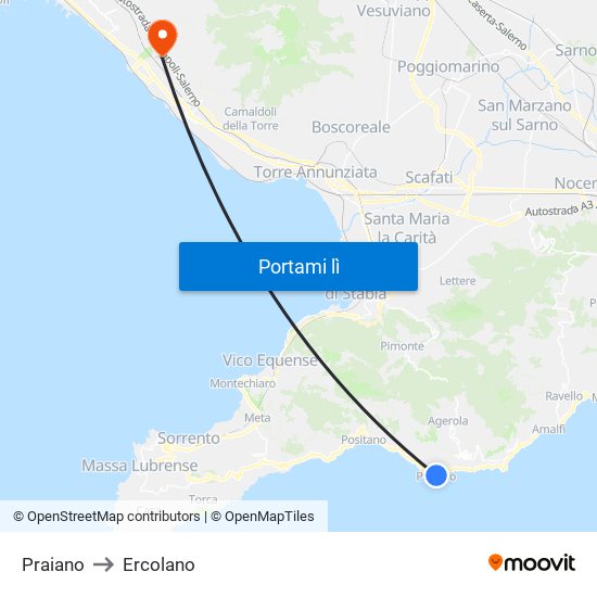 Praiano to Ercolano map