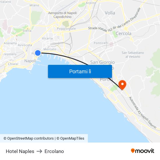 Hotel Naples to Ercolano map