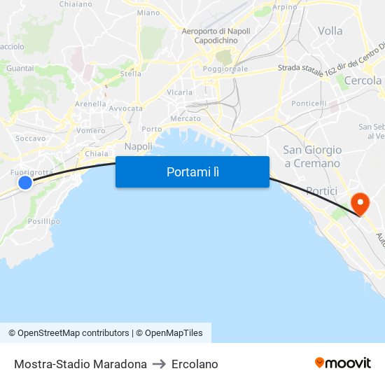 Mostra-Stadio Maradona to Ercolano map