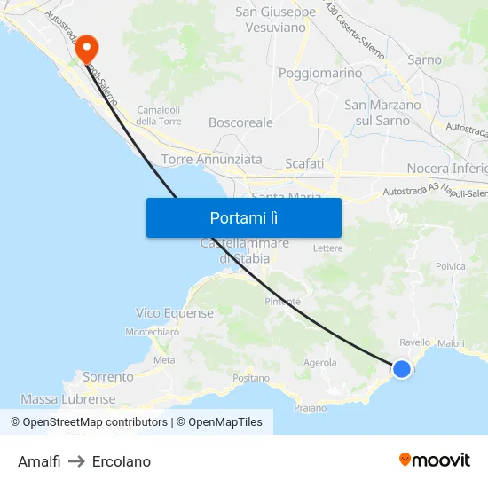 Amalfi to Ercolano map
