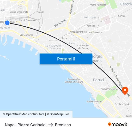 Napoli Piazza Garibaldi to Ercolano map