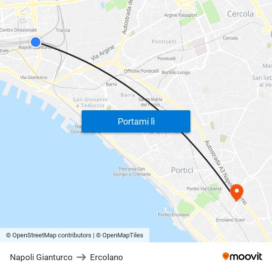 Napoli Gianturco to Ercolano map