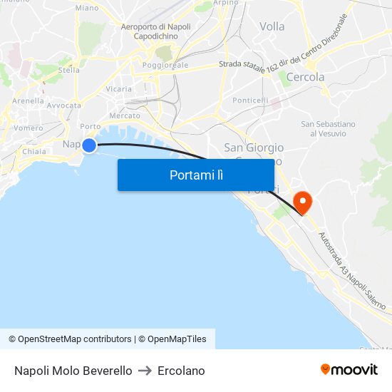 Napoli Molo Beverello to Ercolano map