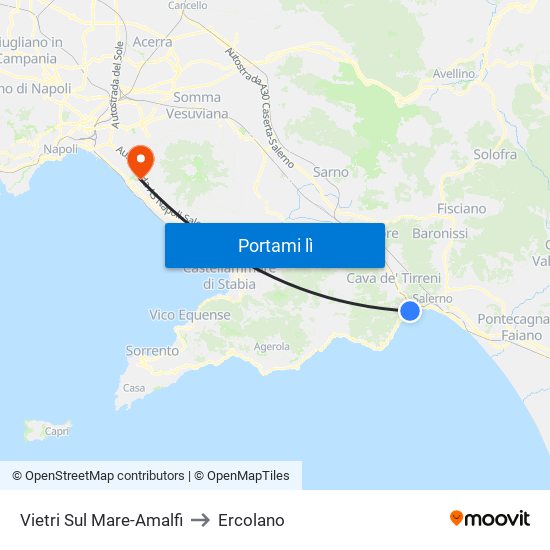 Vietri Sul Mare-Amalfi to Ercolano map