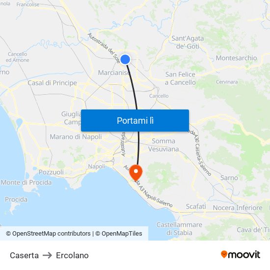 Caserta to Ercolano map