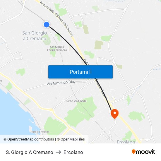 S. Giorgio A Cremano to Ercolano map