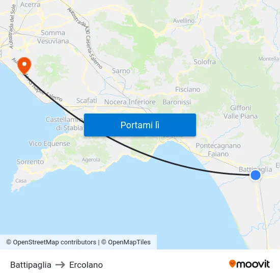 Battipaglia to Ercolano map