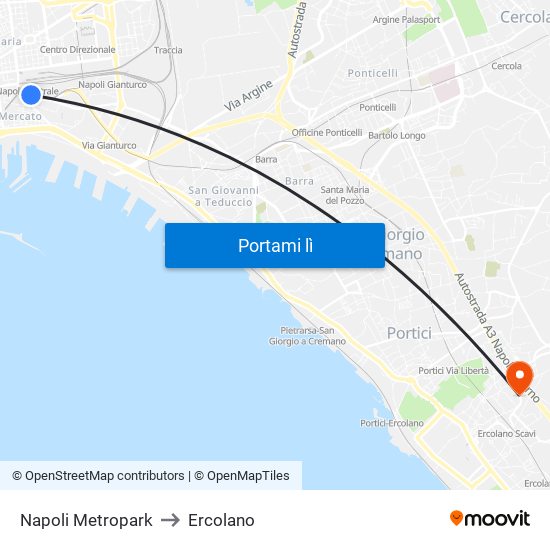 Napoli Metropark to Ercolano map