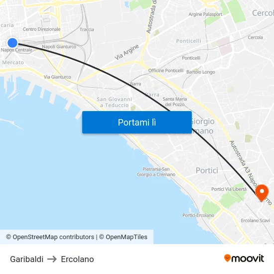 Garibaldi to Ercolano map