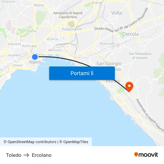 Toledo to Ercolano map