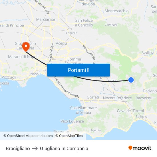 Bracigliano to Giugliano In Campania map