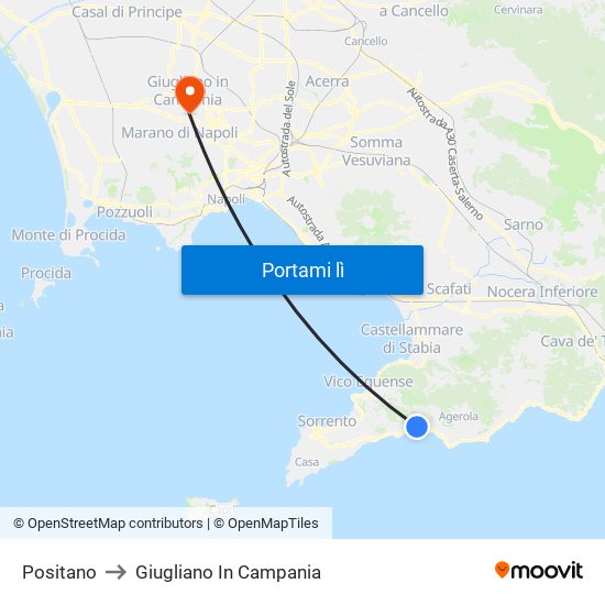 Positano to Giugliano In Campania map