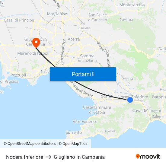 Nocera Inferiore to Giugliano In Campania map