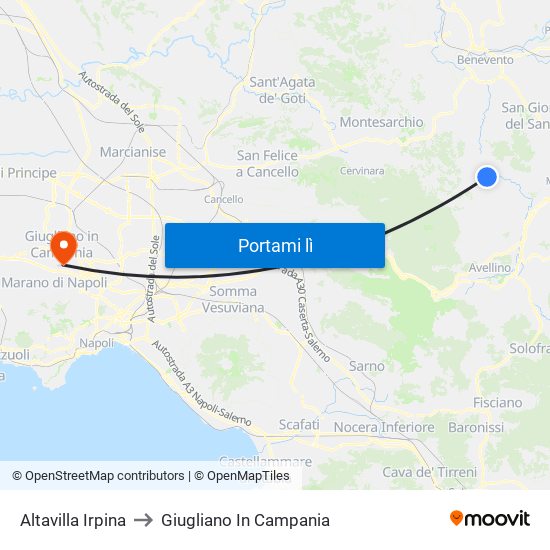 Altavilla Irpina to Giugliano In Campania map