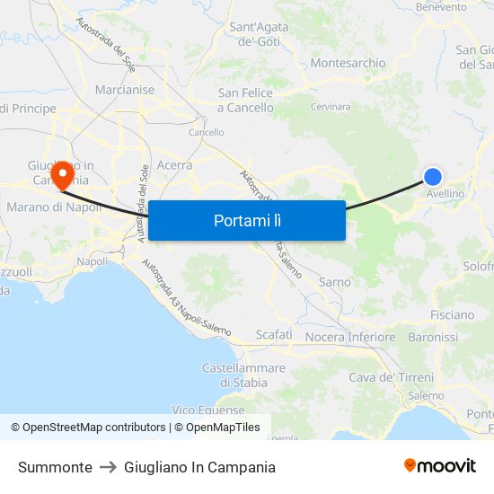 Summonte to Giugliano In Campania map