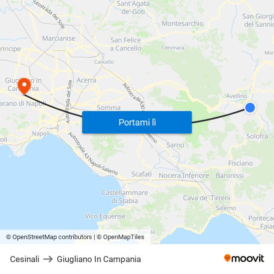 Cesinali to Giugliano In Campania map
