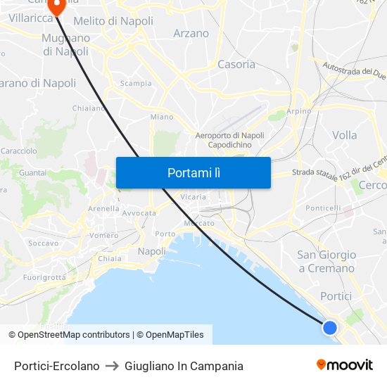 Portici-Ercolano to Giugliano In Campania map