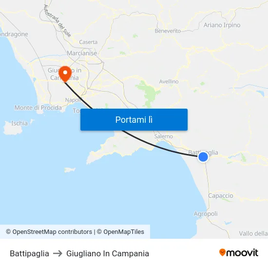 Battipaglia to Giugliano In Campania map