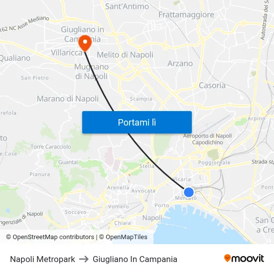 Napoli Metropark to Giugliano In Campania map