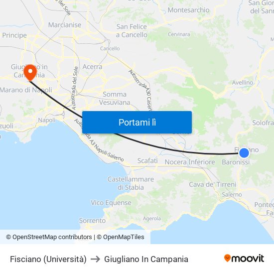 Fisciano (Università) to Giugliano In Campania map