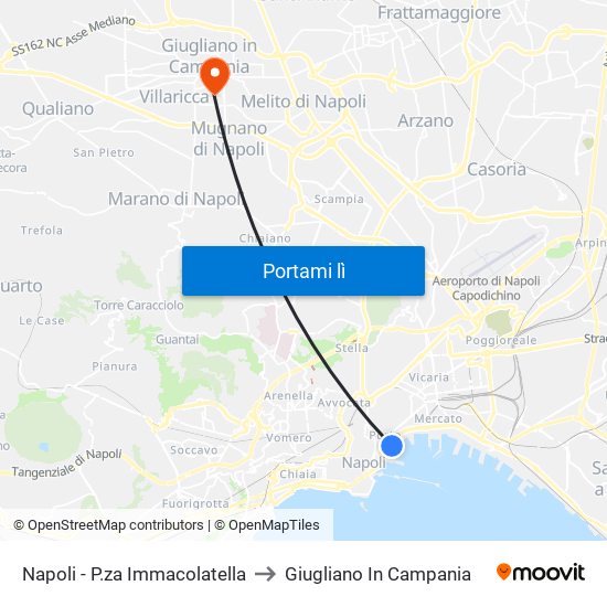 Napoli - P.za Immacolatella to Giugliano In Campania map