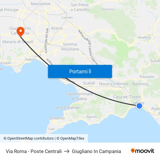 Via Roma - Poste Centrali to Giugliano In Campania map