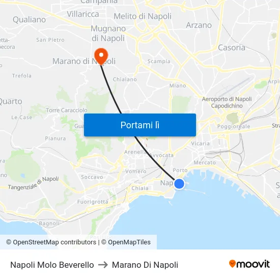 Napoli Molo Beverello to Marano Di Napoli map