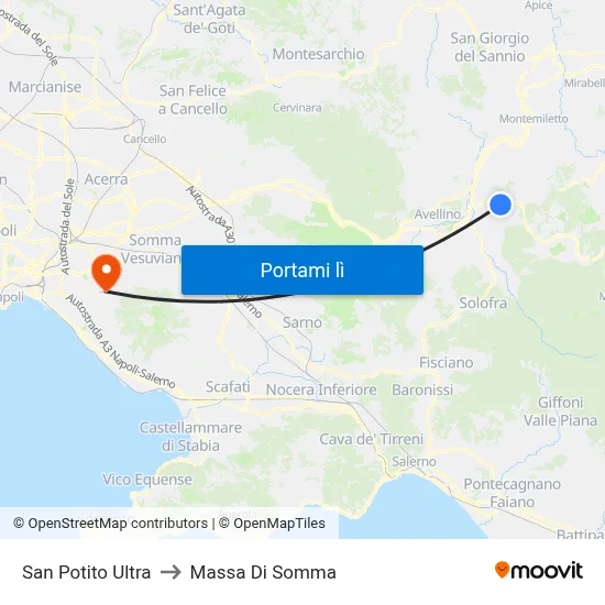 San Potito Ultra to Massa Di Somma map