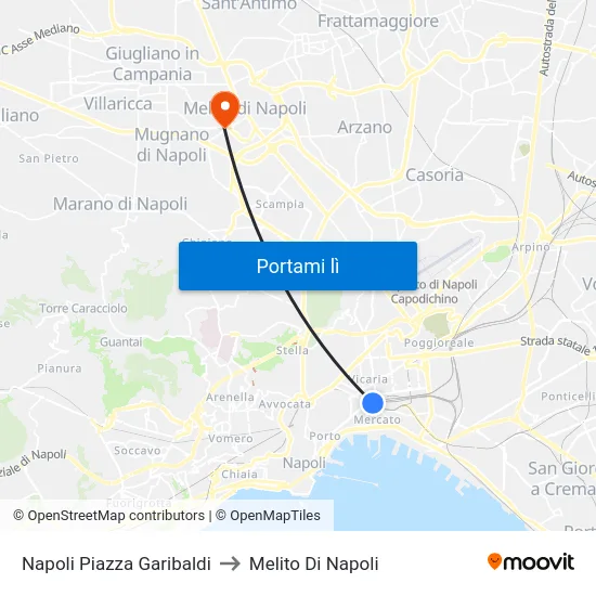 Napoli Piazza Garibaldi to Melito Di Napoli map