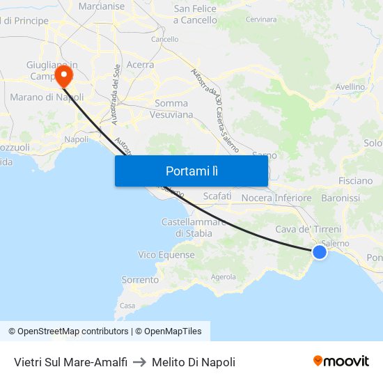 Vietri Sul Mare-Amalfi to Melito Di Napoli map