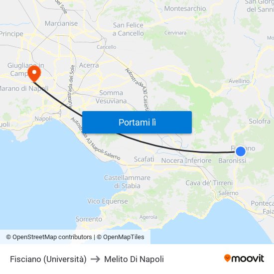 Fisciano (Università) to Melito Di Napoli map